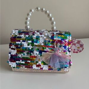 Kids Multicolor Sequin Handbag with Pearl Handle